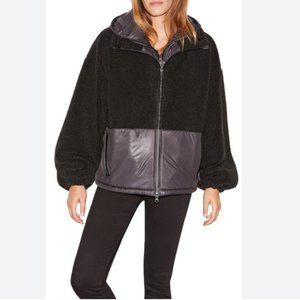 FRAME Mix Media High Pile Fleece Jacket With Vest Insert In Noir NWOT